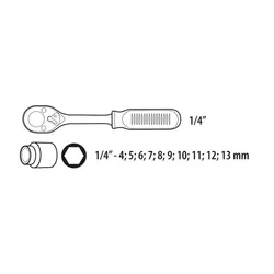 Zestaw kluczy nasadowych 1/4", 10szt. + grzechotka 140mm Topex 38D650