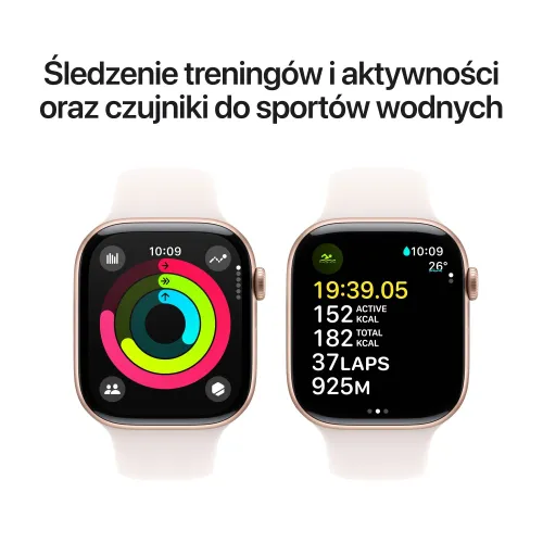 Apple Watch 10 GPS 46mm koperta z aluminium (różowe złoto) + pasek sportowy rozmiar M/L (łagodny róż) (CPO)