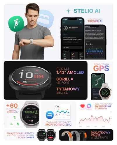 Smartwatch STELIO Activ Pro AI GPS 46mm Tytan Czarny