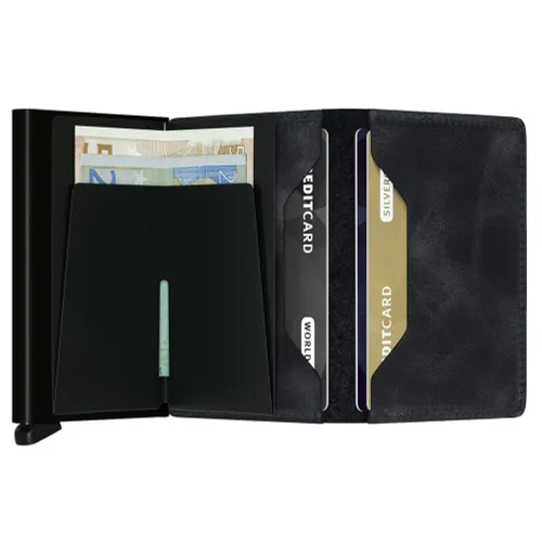 RFID Korumalı Cüzdan Slimwallet Gizli Vintage - siyah