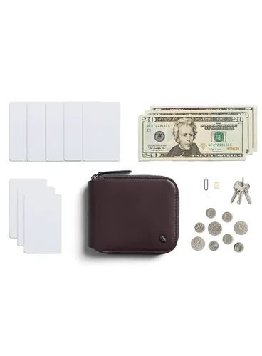 Bellroy leather Zip Wallet RFID - глубокий сливовый