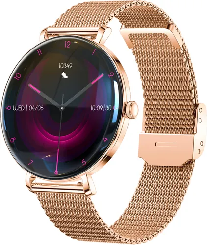 Smartwatch FOREVER SB-370 Lucca Różowe złoto + Pasek w panterkę