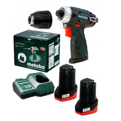 Metabo PowerMaxx BS Basic 12 V Akülü Matkap (600984000), 2 adet 2 Ah Pil, şarj cihazı