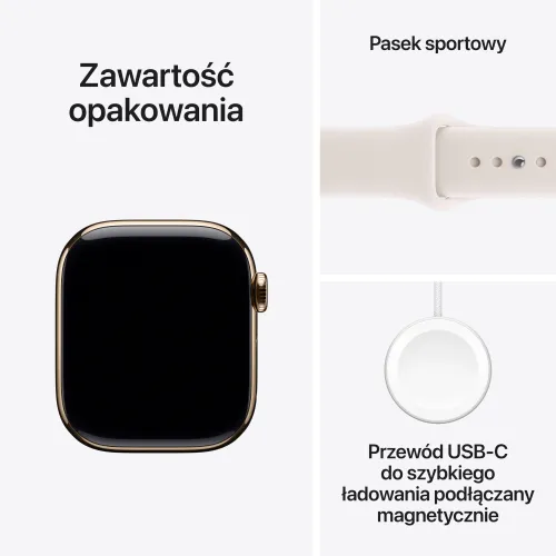 Apple Watch 11 GPS + Cellular 42mm koperta z tytanu (złoty) + pasek sportowy rozmiar M/L (łagodny róż)