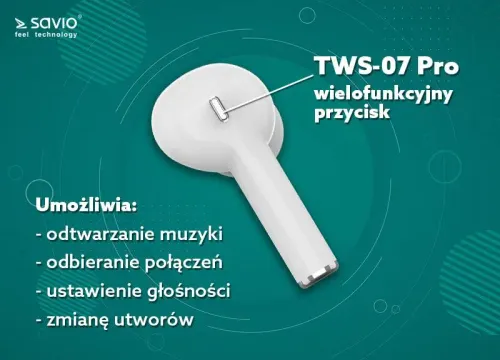 Słuchawki bezprzewodowe Savio TWS-07 PRO Dokanałowe Bluetooth 5.0 Biały