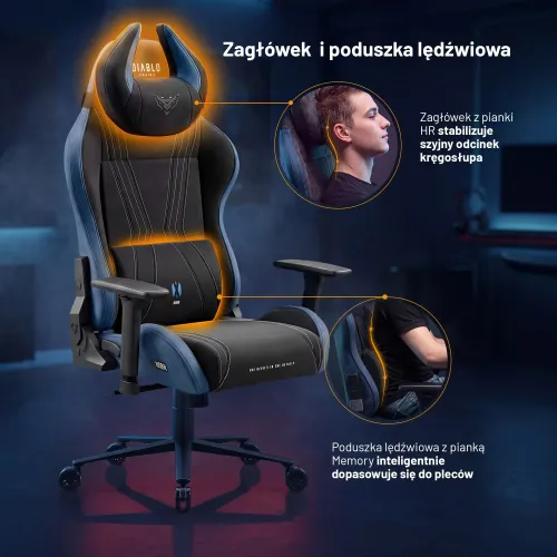 Fotel Diablo Chairs X-One 2.0 Kingl Night Blue Gamingowy do 160kg Tkanina Czarno-Niebieski