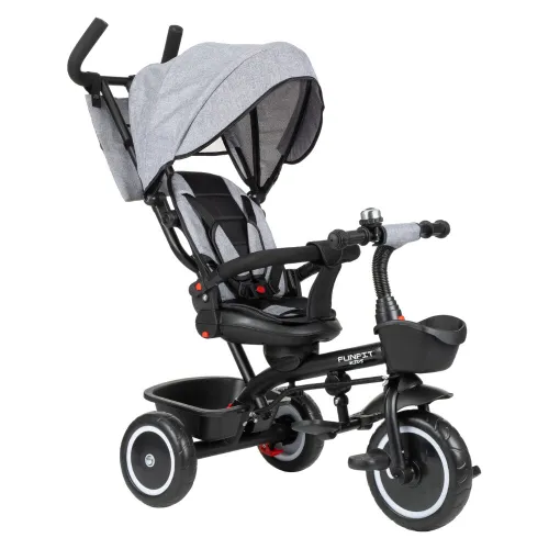 Rowerek trójkołowy z daszkiem FUNFIT 3w1 obracany pchacz Zippy szary