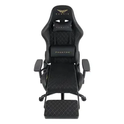 Fotel GAMVIS Phantom Large Czarny (złote elementy) + podnóżek