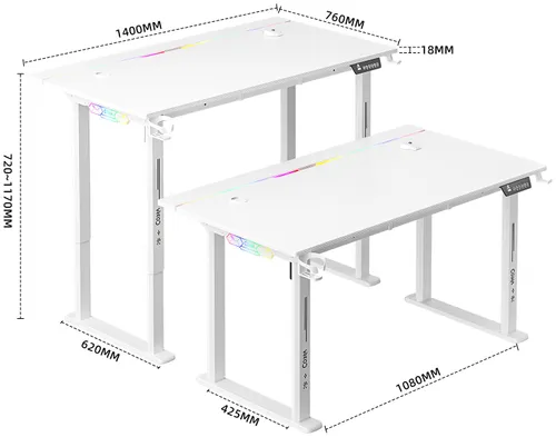 Biurko gamingowe COBRA Electra S CRF1422ELWHRGB Biały