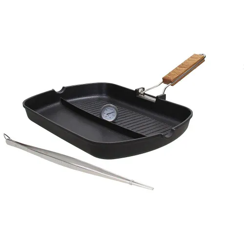 TOGNANA Country Chic 34 x 24 cm - patelnia grillowa nieprzywierająca diamentowa z termometrem i szczypcami
