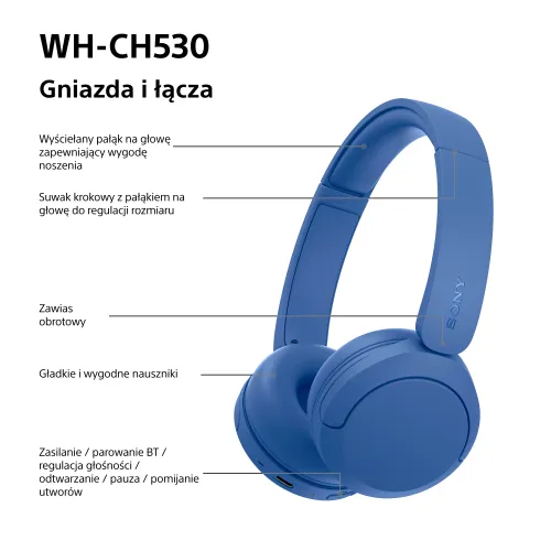Słuchawki bezprzewodowe Sony WH-CH530 Nauszne Bluetooth 6.0 Niebieski
