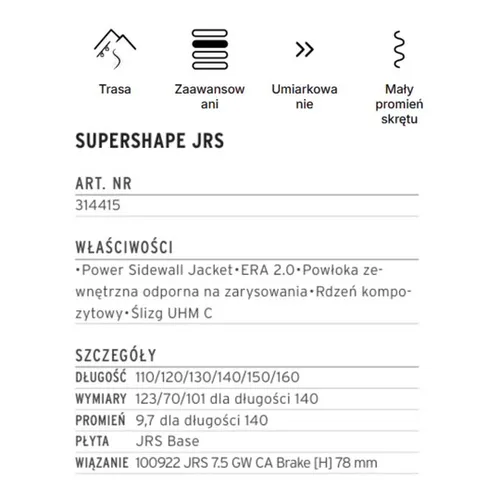 Narty HEAD Supershape JRS Junior + wiązania JRS 7.5 GW CA 2026