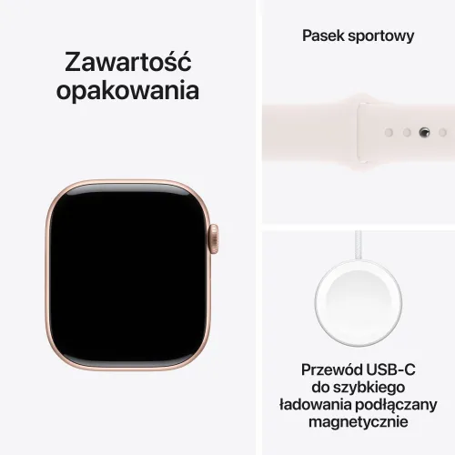 Apple Watch 10 GPS 42mm koperta z aluminium (różowe złoto) + pasek sportowy rozmiar S/M (łagodny róż) (Stan Doskonały)