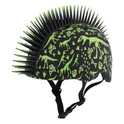 Kask rowerowy RASKULLZ T-Rex Bonez Mohawk Czarno-zielony dla Dzieci (rozmiar XS)