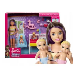 LALKA BARBIE SKIPPER OPIEKUNKA zestaw z 2 bobasami, łóżeczkiem + akcesoria GFL38