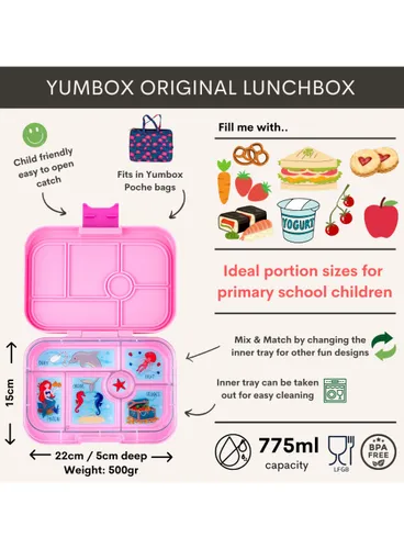 Szczelna średnia śniadaniówka Yumbox Original - power pink / mermaid tray