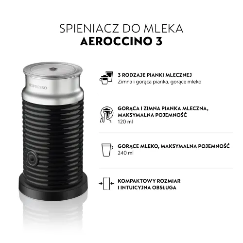 Spieniacz do mleka NESPRESSO Aeroccino 3 Czarny