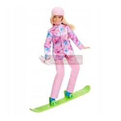 LALKA BARBIE SPORTY ZIMOWE zestaw 2 lalek skuter śnieżny deska snowboardowa HGM75