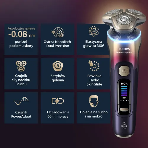 Golarka PHILIPS Seria i9000 Prestige Ultra Face & Body SkinIQ Pro XP9407/37 Na mokro i sucho
