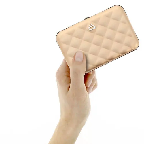 Aluminiowy portfel pikowany Ogon Design Quilted Button - rose gold