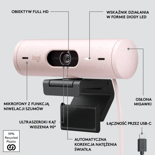 Kamera internetowa Logitech Brio 500 Rózowy