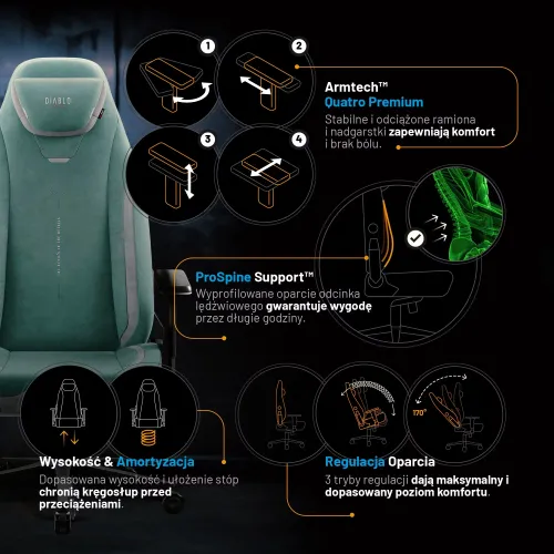 Fotel Diablo Chairs X.Eye Prime, Normal Size, Mystic Mint Gamingowy do 140kg Miętowy