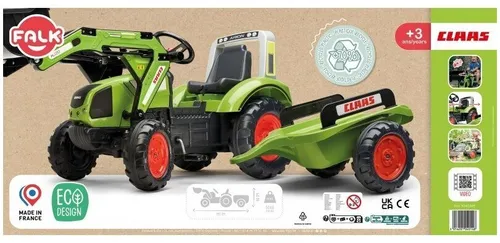 Falk Traktor Na Pedały Z Łyżką I Przyczepką Zielony Claas Od 3 Lat