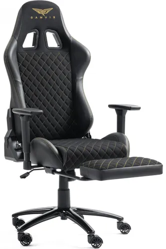 Fotel GAMVIS Phantom Large Czarny (złote elementy) + podnóżek
