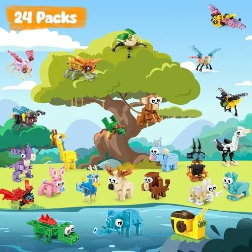 Upominki imprezowe dla dzieci 24 sztuki mini klocki do budowania zwierząt