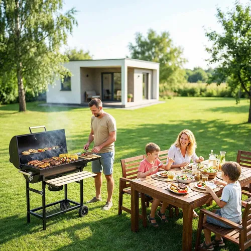 Grill węglowy ogrodowy Berdsen BD-895 z półkami beczka z kominem + termometr + popielnik