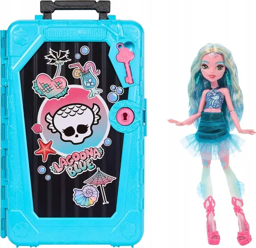 LALKA MONSTER HIGH STRASZYSEKRETY S7 Lagoona Blue wakacje zestaw z walizką