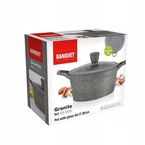 Garnek granite banquet szary 28 cm do gotowania POKRYWKA 6,4 L na prezent