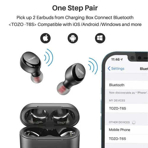 Słuchawki bezprzewodowe Tozo T6S Dokanałowe Bluetooth 5.2 Czarny