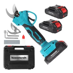 Ogrodowy sekator akumulatorowy elektryczny do gałęzi 2 akumulatory niebieski