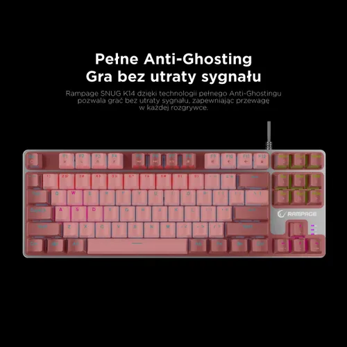 Klawiatura gamingowa Rampage Snug KRGD Red Switch przewodowa mechaniczna podświetlana biało-szara