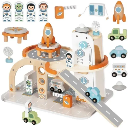 Tooky Toy Drewniany Kosmiczny Parking Stacja Kosmiczna