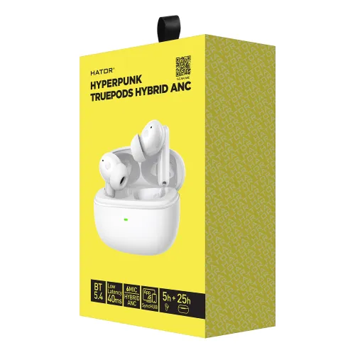 Słuchawki bezprzewodowe z mikrofonem Hator Hyperpunk Truepods Hybrid ANC HTA432 Dokanałowe Biały