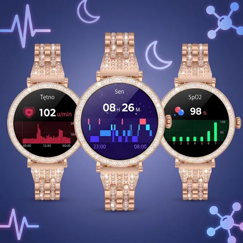 Smartwatch STELIO Lusso Gem AI 38mm Złoty + Bransoletka YES