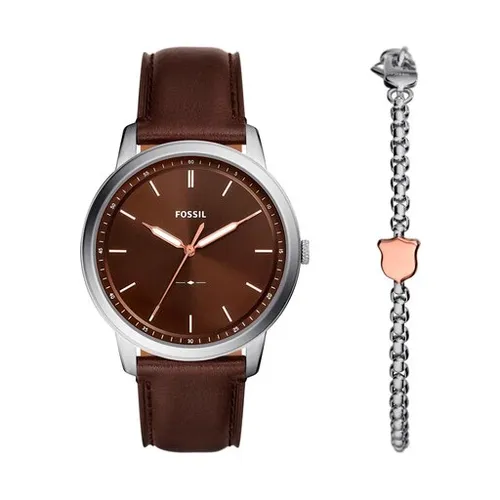 Комплект из часов и браслета Fossil Minimalist FS6019SET коричневый