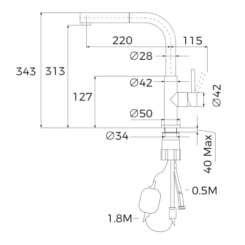 Bateria Teka UNI 9331 BK 5L Czarny mat Stal szlachetna