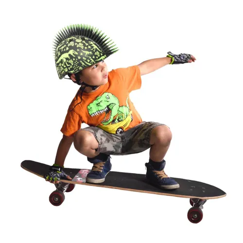 Kask rowerowy RASKULLZ T-Rex Bonez Mohawk Czarno-zielony dla Dzieci (rozmiar S)