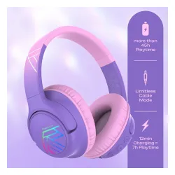 Słuchawki bezprzewodowe PowerLocus Bobo Nauszne Dla Dzieci Bluetooth 5.3 Różowo-fioletowy