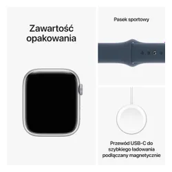 Apple Watch 9 GPS 45mm koperta z aluminium (srebrny) + pasek sportowy S/M (sztormowy błękit) (CPO)