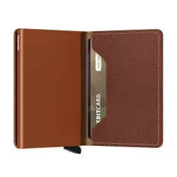 Küçük RFID Cüzdan Slimwallet Gizli Saffiano-karamel