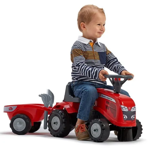 Falk Traktorek Baby Massey Ferguson Czerwony Z Przyczepką + Akc. Od 1-3 Lat