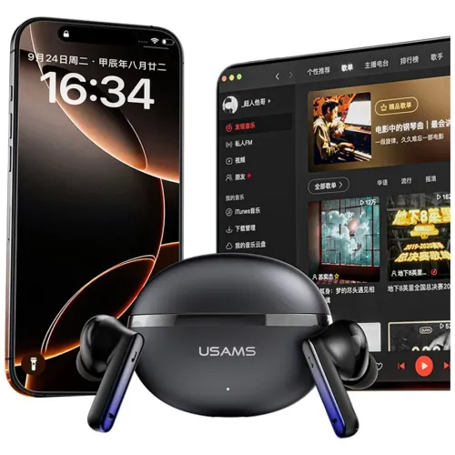 Słuchawki bezprzewodowe USAMS Echo E02 TWS ANC+ENC Dokanałowe Bluetooth 5.3 Czarny