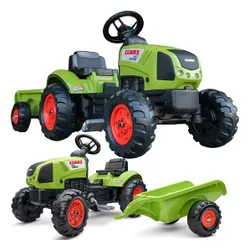 Falk Traktor Claas Zielony na Pedały z Przyczepą + Klakson od 2 Lat.