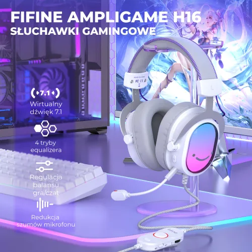 Słuchawki przewodowe z mikrofonem Fifine AmpliGame H16 Nauszne Biały