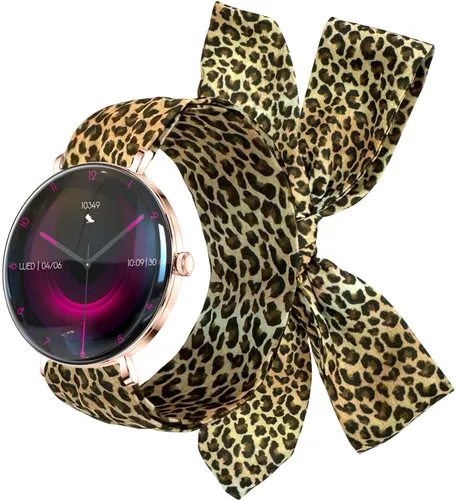 Smartwatch FOREVER SB-370 Lucca Różowe złoto + Pasek w panterkę
