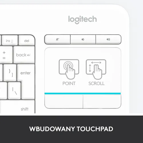 Klawiatura Logitech Wireless Touch Keyboard K400 Plus - biały